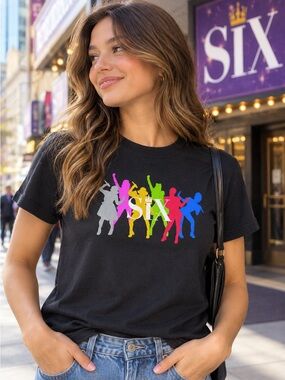 SIX The Musical Black Graphic T-Shirt Colorful Queens Broadway Tee
